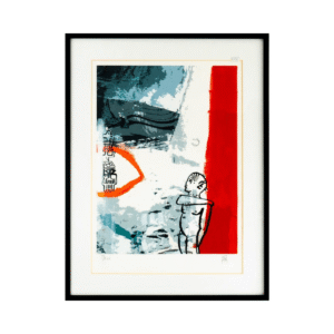 Grabado Prueba de autor Abstracta de Paco León (72.5x94.5 cm) - Fondo Rojo Vibrante