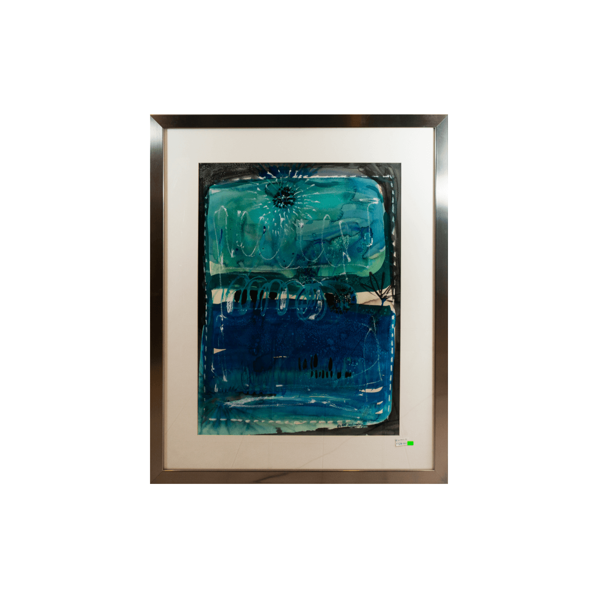 Acuarela enmarcada de Polet Faúndez: Paisaje Lacustre (100x81 cm)