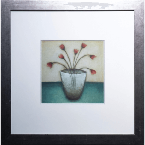 Pintura Floral: Jarrón Azul con Flores Rojas (45x45 cm)