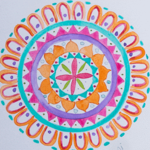 Vibrante Obra Indo-Persa Enmarcada (37x37 cm)