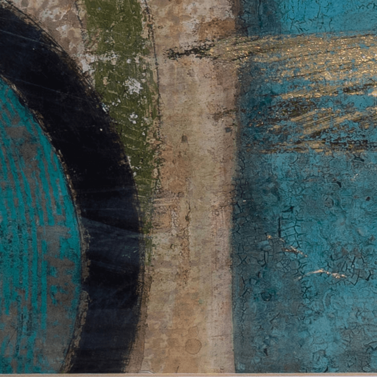 Abstracto Moderno en Azul y Verde de Artista (29x24 cm) - Imagen 2