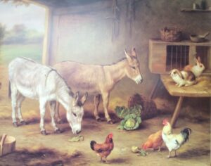Lámina de Arte - Donkeys in a Barn (50x40 cm)